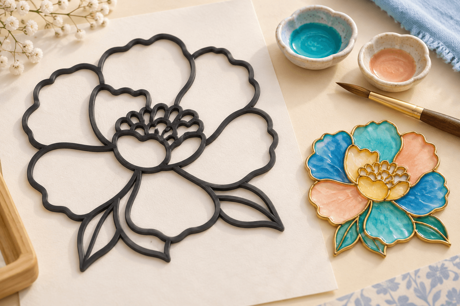 Let AI turn your picture into a printable cloisonné-inspired outline.