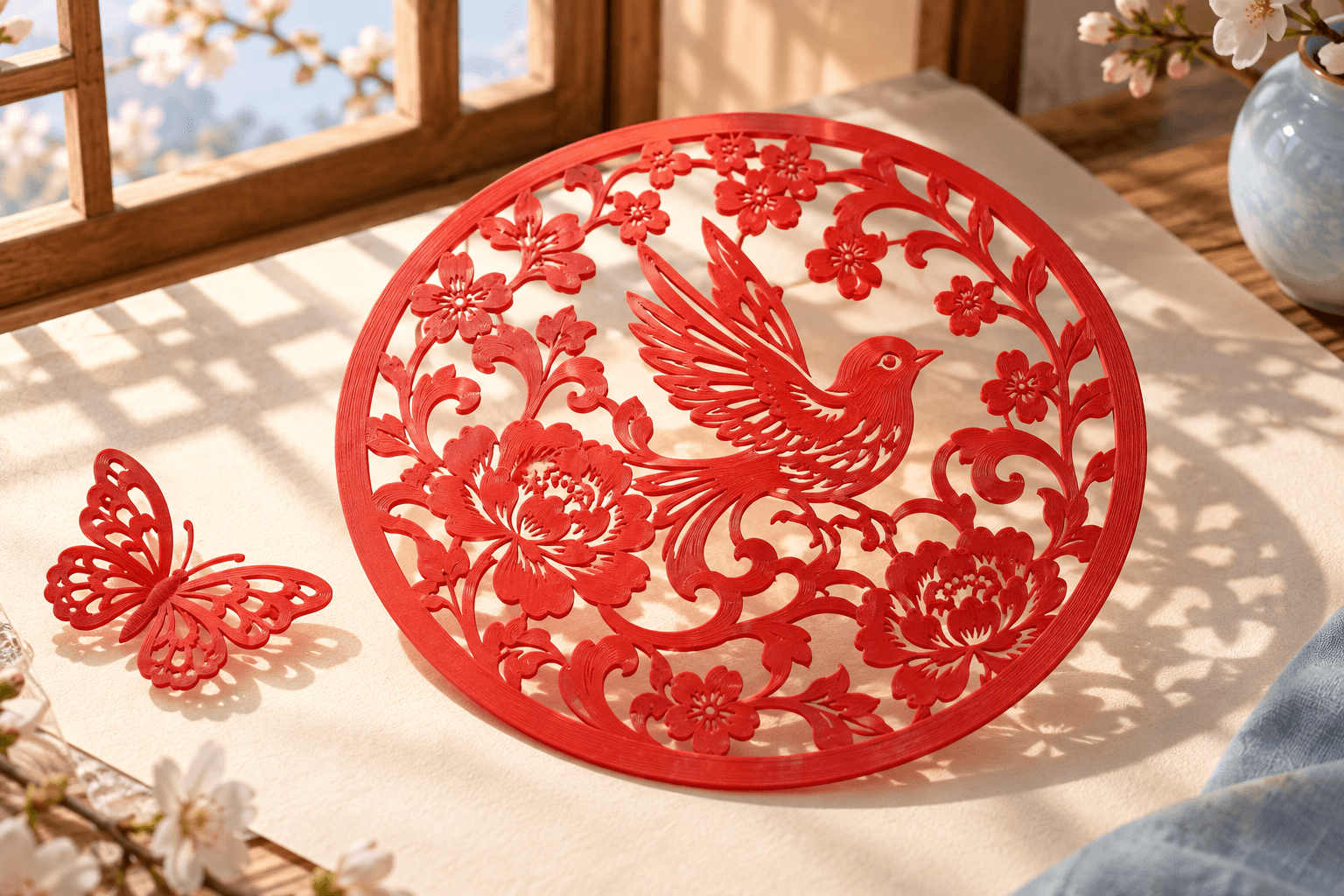 Turn a picture into a printable red papercut decoration.